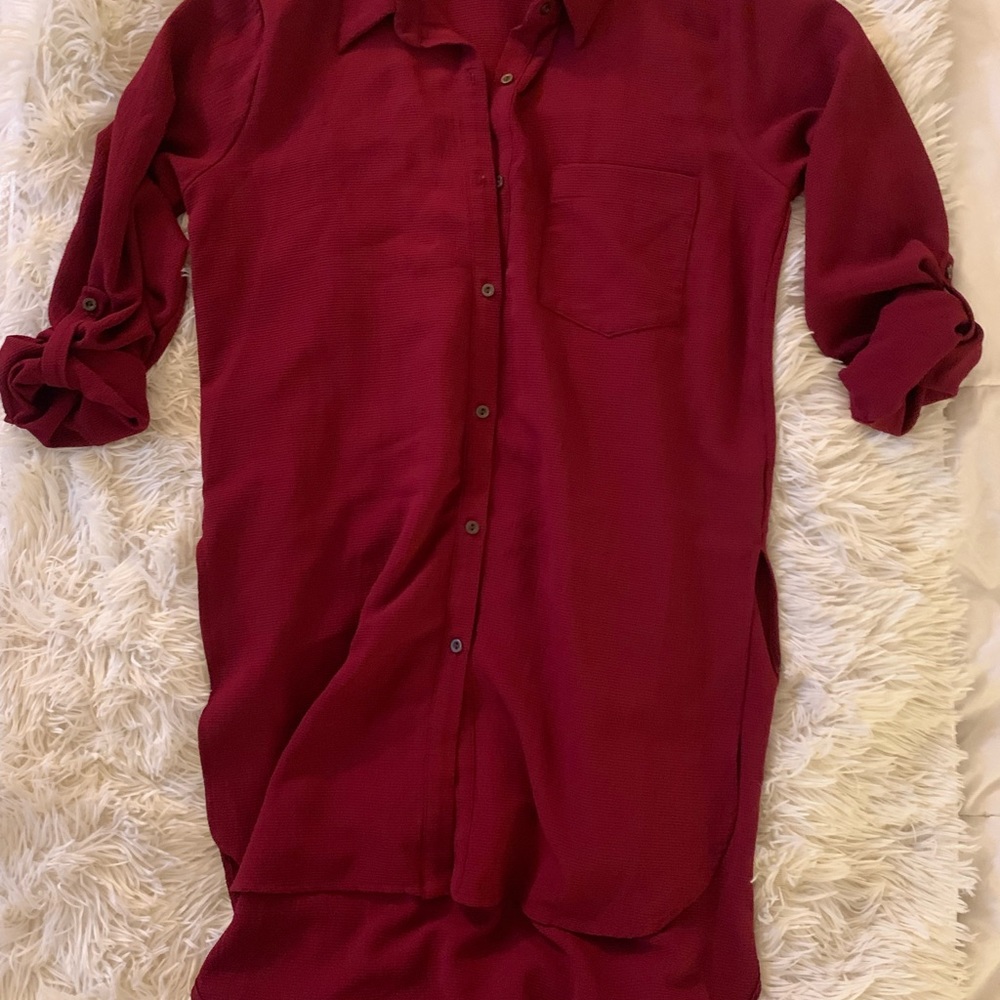 Burgandy button down flows dress top